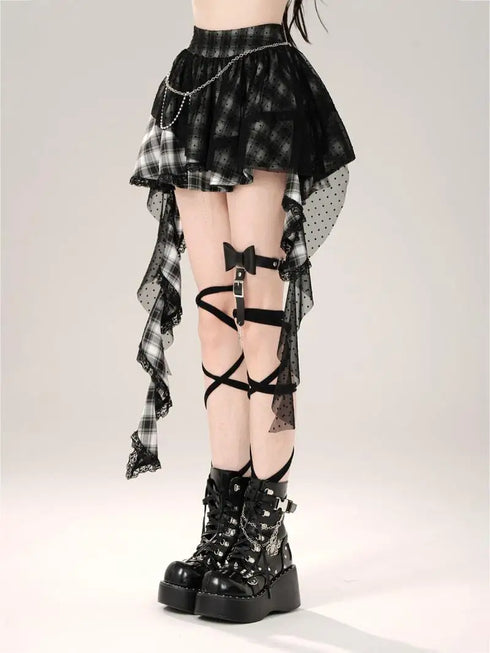 黒チェックロックレーススカート